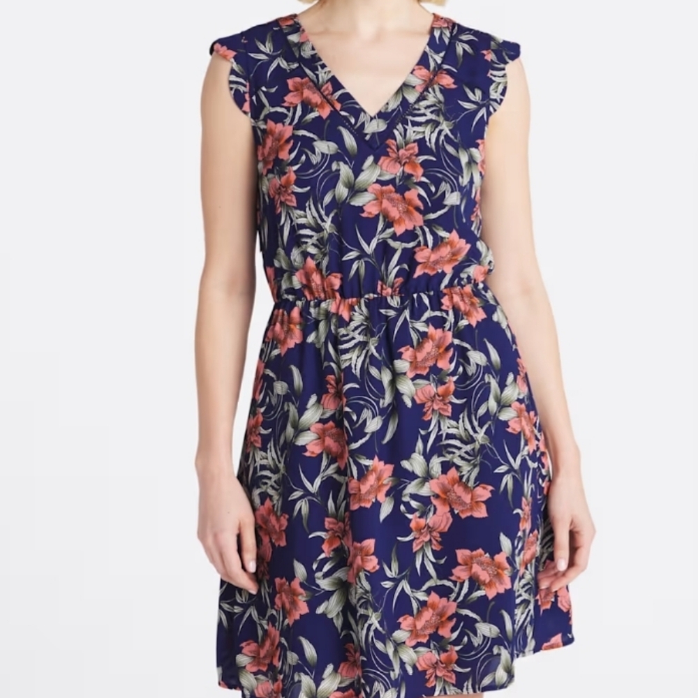 41 Hawthorn Navy and Coral Floral Mini Dress